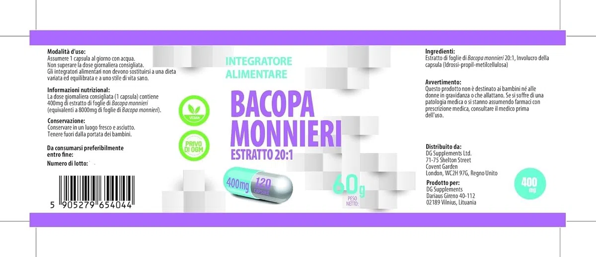 Hepatica Bacopa Monnieri (Brahmi) 8.000 mg Équivalent | Extrait de Feuille 20:1 400 mg | 120 Gélules Véganes | Plante Ayurvédique | GMP & laboratoire indépendant