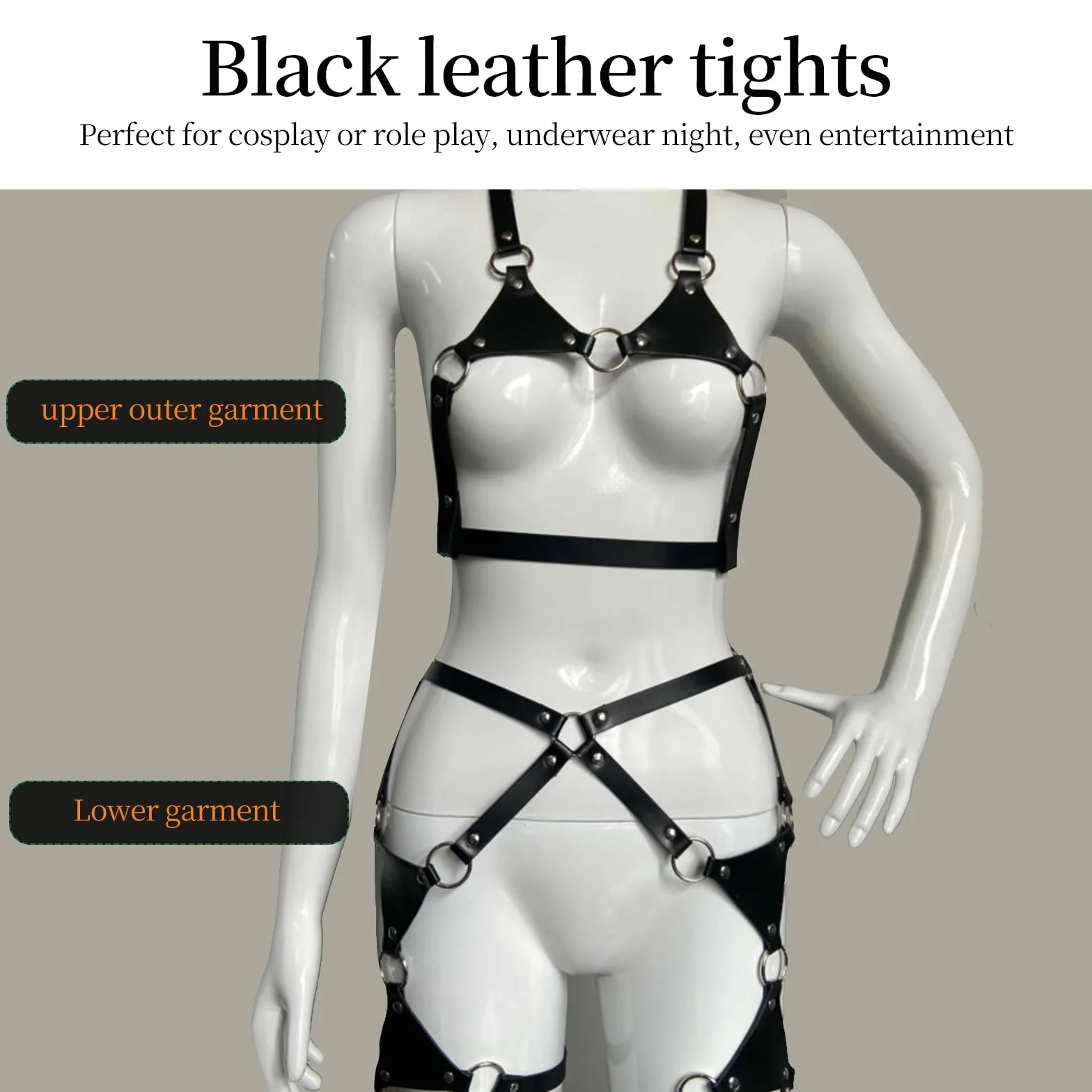 Femmes Punk Cuir Soutien-Gorge Harnais Harness Corps Cupless Bretelles Lingerie(A)