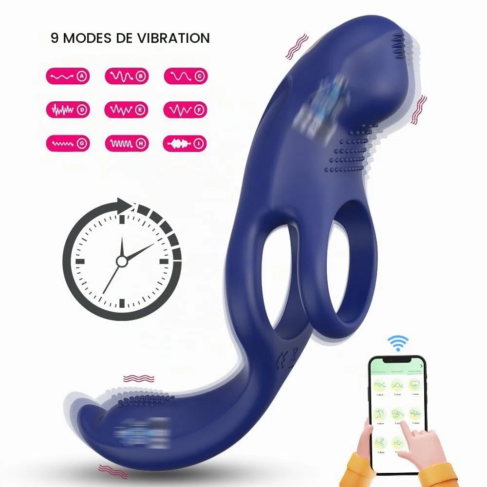 Masseur de Prostate Intelligent 3-en-1 avec APP - Vibromasseur à Poussée Automatique & Anneau Pénien - 9 Modes de Vibration & Télescopique - Silicone Médical Étanche - Sextoy Homme Point P & Couple