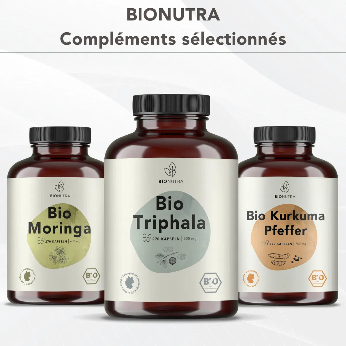 BIONUTRA® Gélules de psyllium bio hautement dosées 2250 mg/jour, 1800 mg fibres, contrôlées résidus, fabrication allemande, véganes, sans additifs, 270 pièces x 750 mg