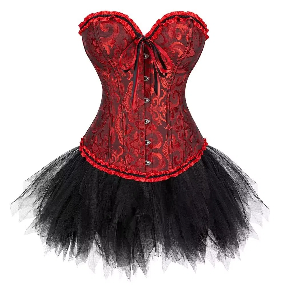 Josamogre Corset Femme Bustier avec Jupe Robe Tulle Tutu Sexy Lace Dentelle Floral Guêpière Lingerie Grande Taille Burlesque