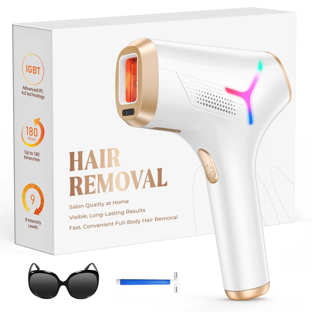 Haarlosy Épilateur Lumière Pulsée, 22J Épilateur Laser avec Grand Écran LCD, 3 Fonctions[HR/SR/HR+], 9 Niveaux D'énergie, IPL Épilation Laser Hair Removal pour Aisselles/Maillot/Crops - Blanc