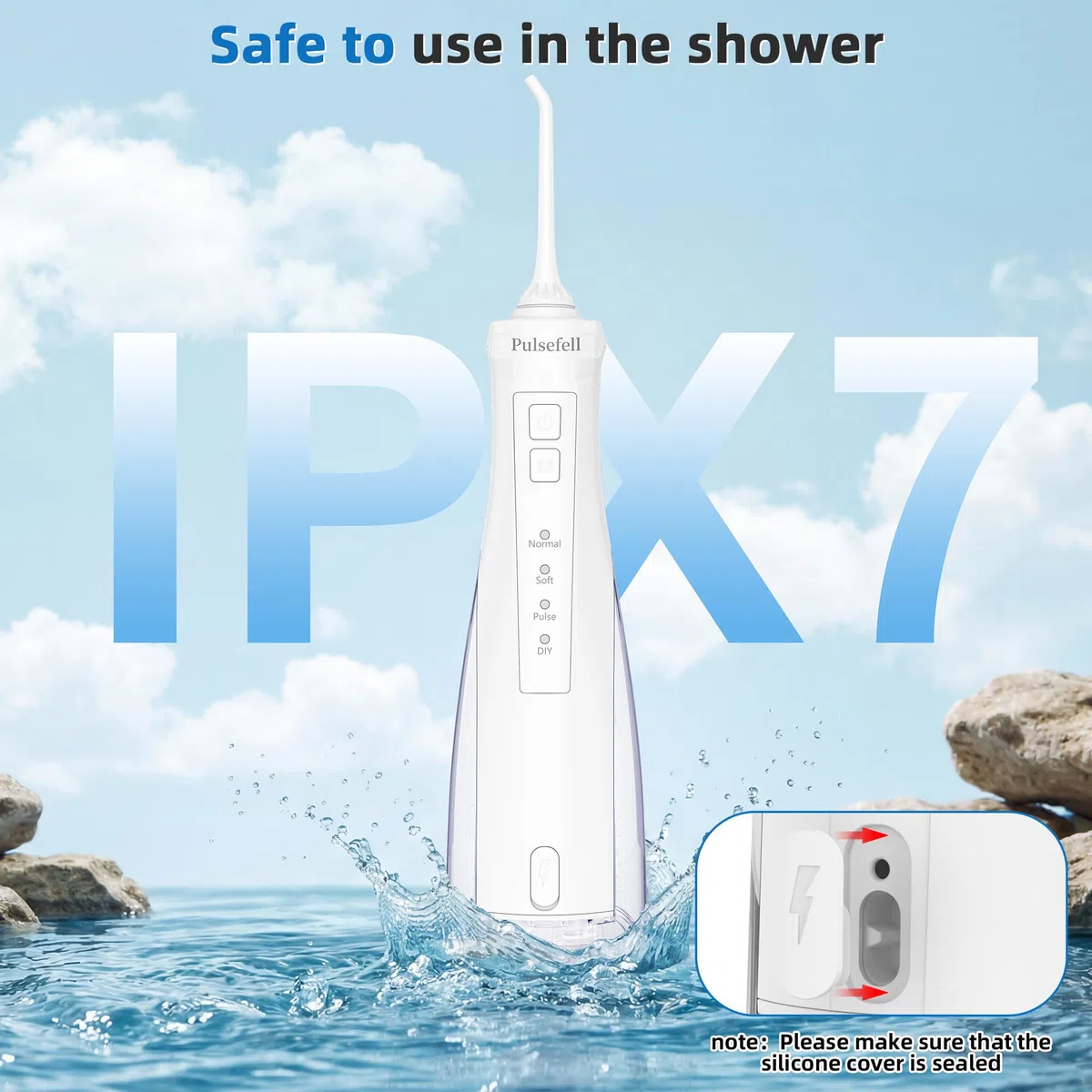Jet Dentaire Hydropulseur Portable, 300 ML USB Rechargeable Sans Fil Hydropulseur Dentaire avec 4 Embouts et 4 Modes, étanche IPX7 Water Flosser pour Domicile et en Voyage (Blanc)