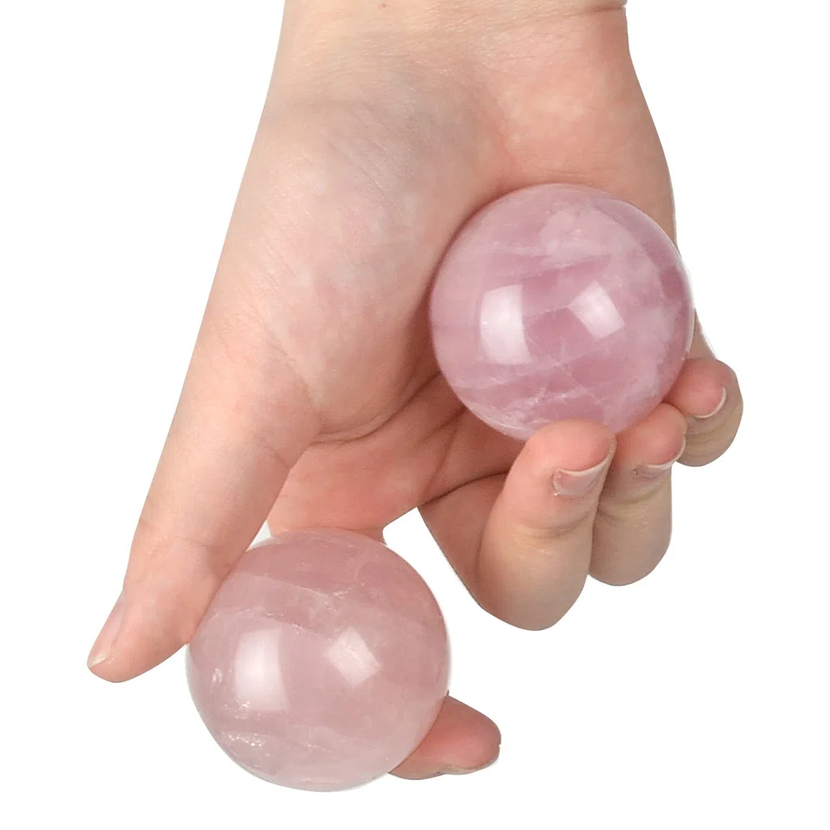 Lot de 2 balles de massage en quartz rose 4 cm boîte cadeau
