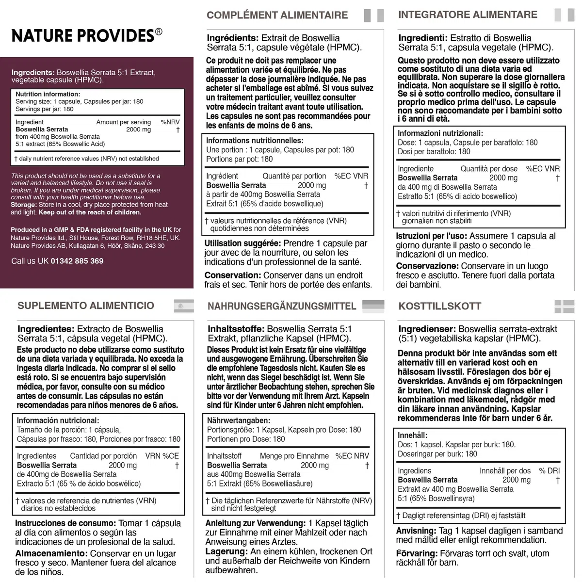 Boswellia Serrata 2000 mg (extrait 5:1), 180 gélules véganes, 6 mois de cure, 65% acide boswellique, encens indien, soutien articulaire, anti-inflammatoire