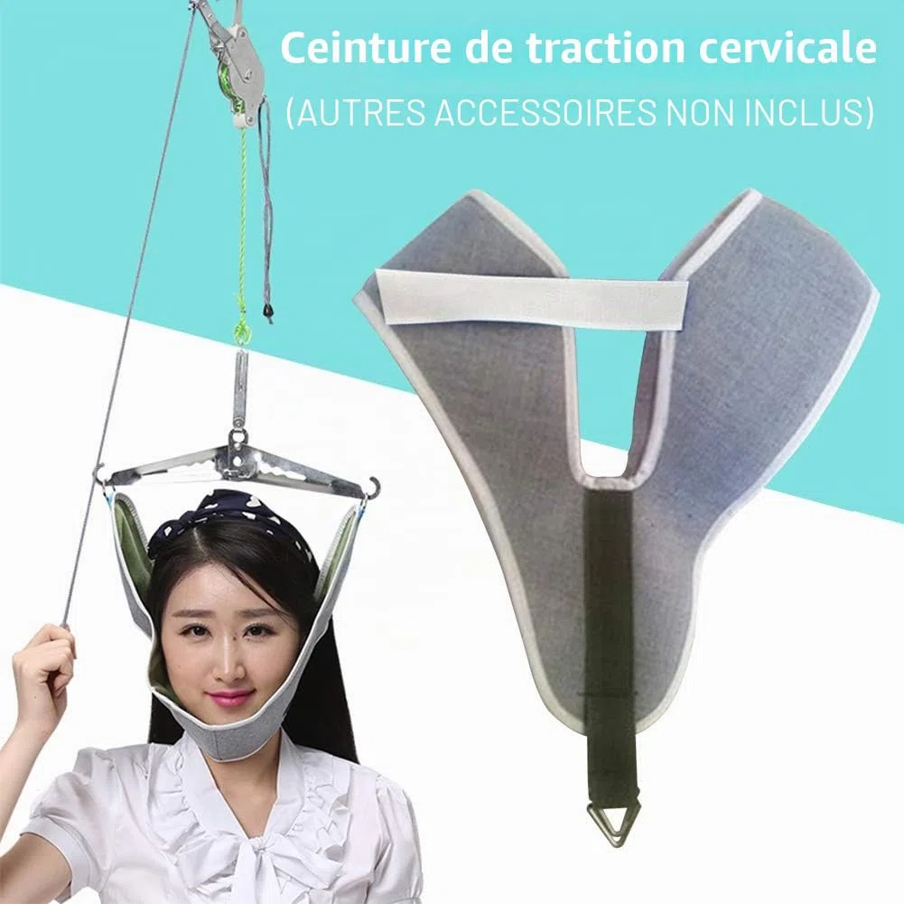 Faderr Kit de traction cervicale - Attelle de soulagement de la douleur - Portable - Réglable - Correction sur porte - Soins de santé - Pour bureau, maison - À suspendre - Blanc