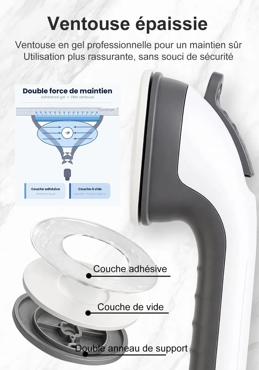 Barre d’appui douche sans perçage, lot de 2 poignées de sécurité à ventouse puissante, antidérapantes, maintien stable pour salle de bain, toilettes et surfaces lisses, aide à la mobilité