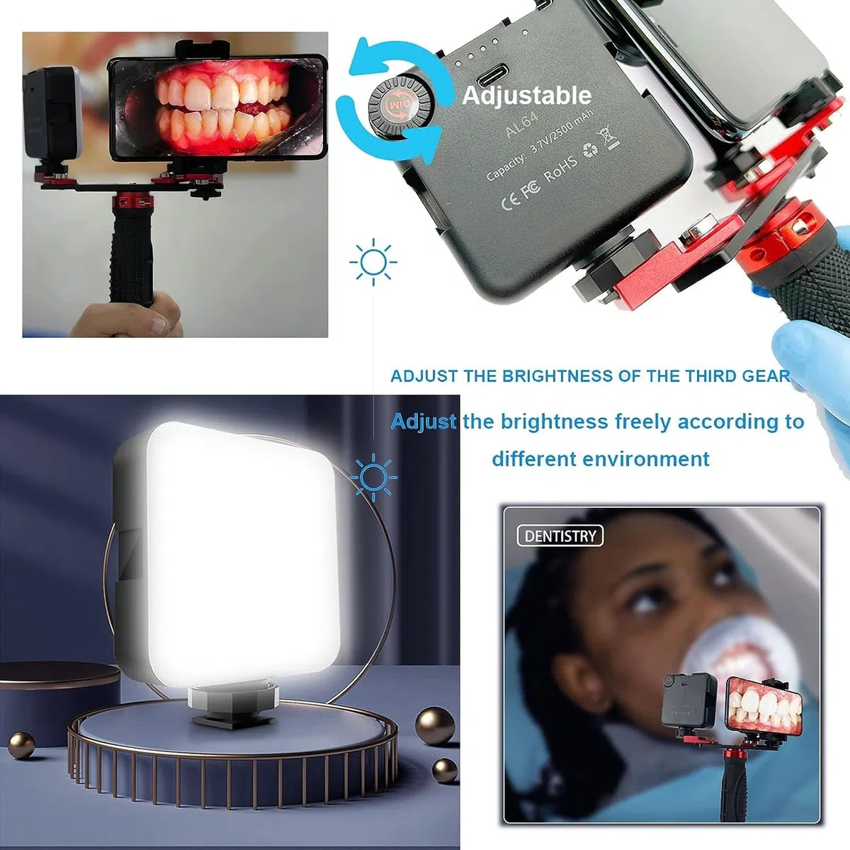 Kit de photographie dentaire – Téléphone portable double lumière avec poignées Bluetooth pour macro photographie dans les cliniques dentaires, soins bucco-dentaires, nail art, tatouages, insectes