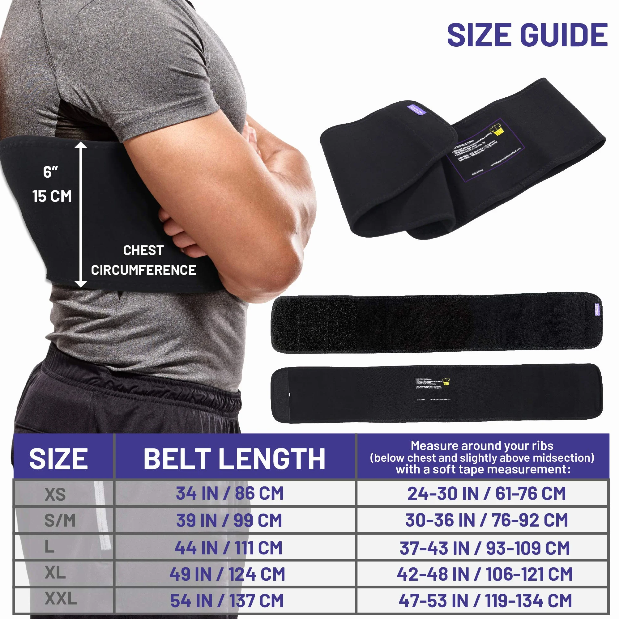 Ceinture Thoracique par Everyday Medical I Bandage de Compression des Côtes au Fibre De Charbon De Bambou I Support des Côtes pour Hommes et Femmes I Broken Ribs Support Brace I Rib Belt I LARGE