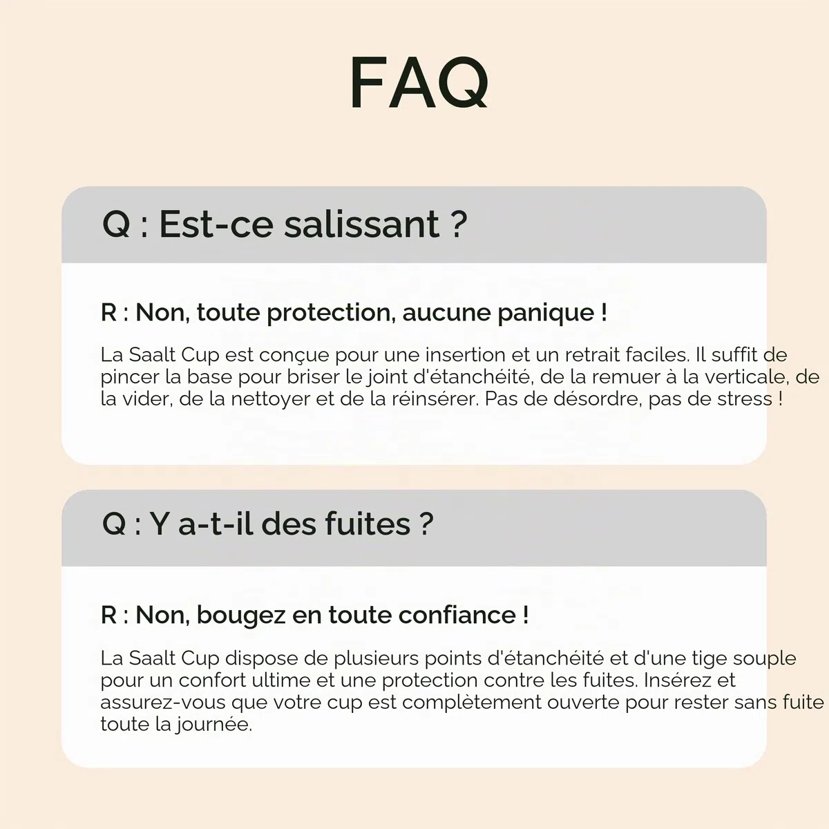 Saalt Soft Menstrual Cup – Coupe menstruelle réutilisable – Protection anti-fuites jusqu'à 12 heures – Sans BPA ni latex – Inclut une coupe et un sac de transport - taille Petit, Gris