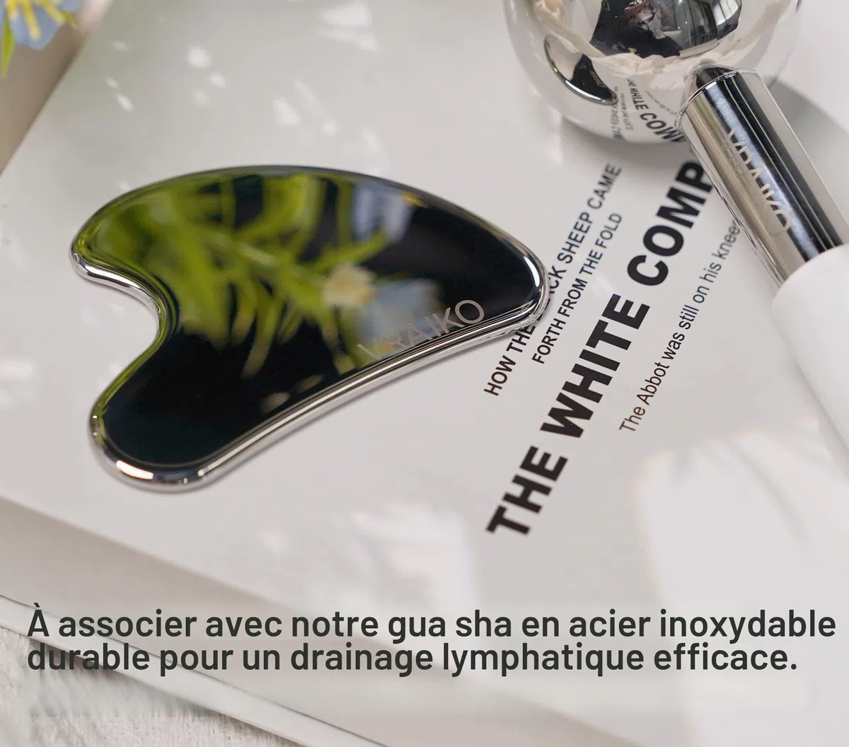 VRAIKO Ice Globes pour le visage et Gua Sha, outils pour le visage Gua Sha et bâtonnets de cryo avec acier incassable, rouleaux de refroidissement pour les cernes, les poches et le drainage (Blanc)