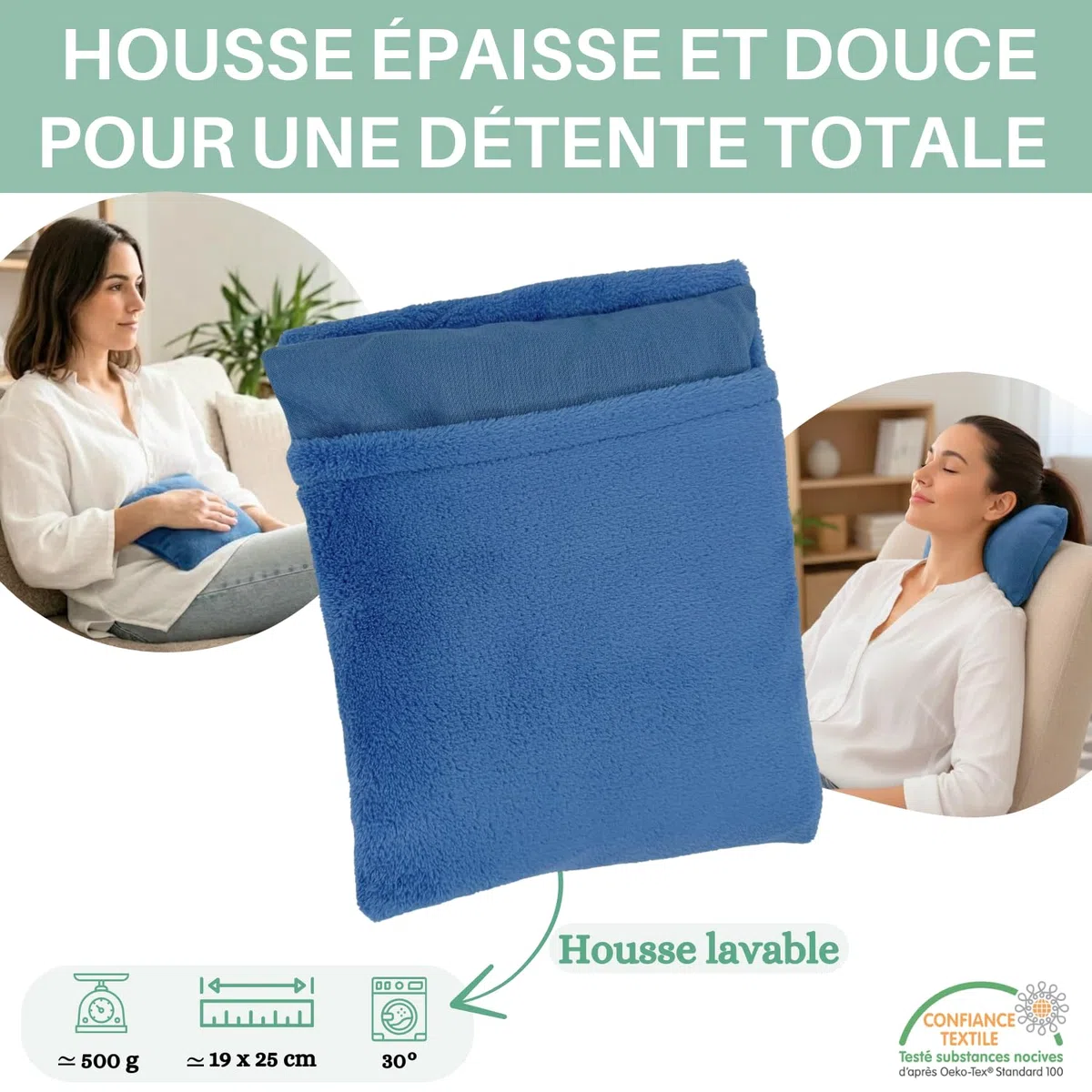 Coussin chauffant micro-onde noyaux de cerise | bouillotte noyau de cerise avec housse peluche lavable | soulagement bebe anti colique,regles douloureuses, cervicales, dos, naturel et bio (Bleu)