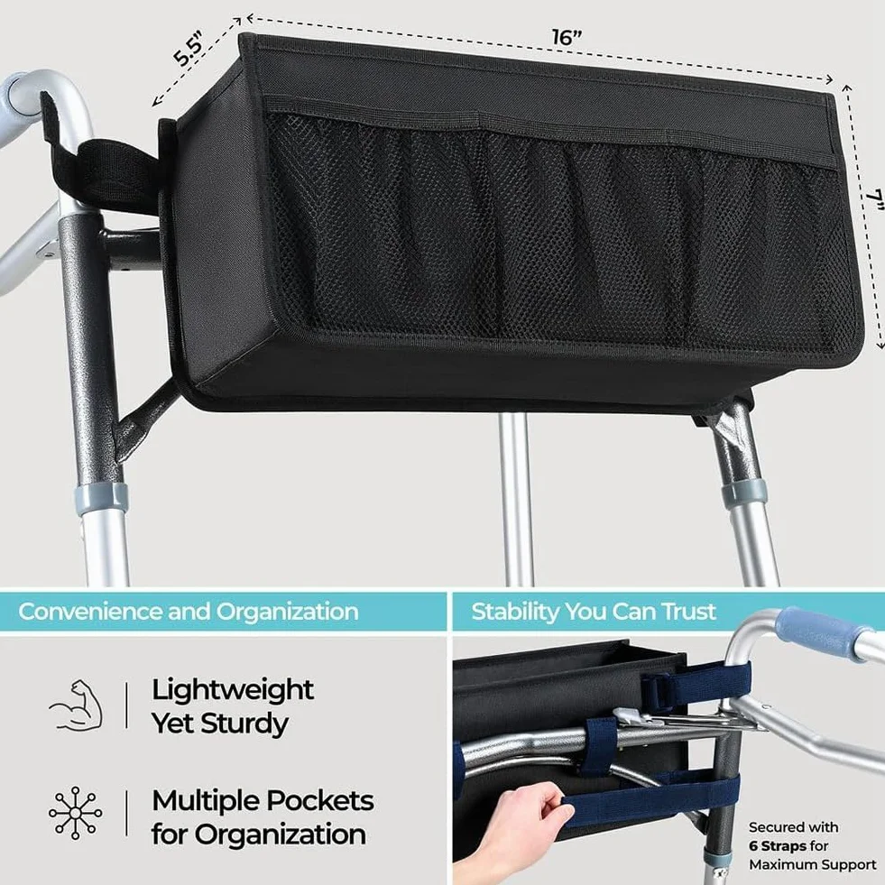 Panier de Marcheur Sac de Marcheur Porte-Gobelet de Marcheur Panier de Marcheur pour Déambulateur Pliable Sac de Rangement de Déambulateur Pliable