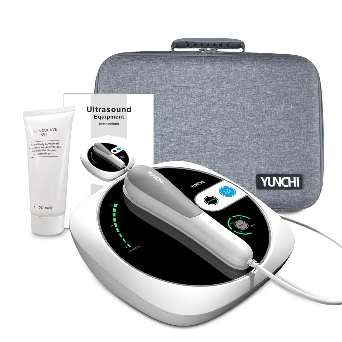 Appareil de massage portable à ultrasons pour soulager les muscles et les articulations, 5 niveaux de réglage, appareil de massage de physiothérapie à ultrasons pour usage domestique (Blanc-CS02)