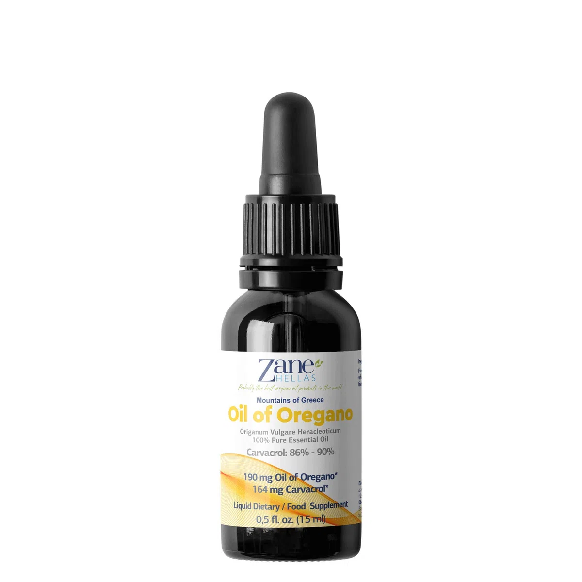 Zane Hellas 100% huile d'origan non diluée.Huile Essentielle Grecque Pure d'Origan.86% Min Carvacrol.164mg de carvacrol par portion.Probablement la meilleure huile d'origan au monde.15ml-0,5oz