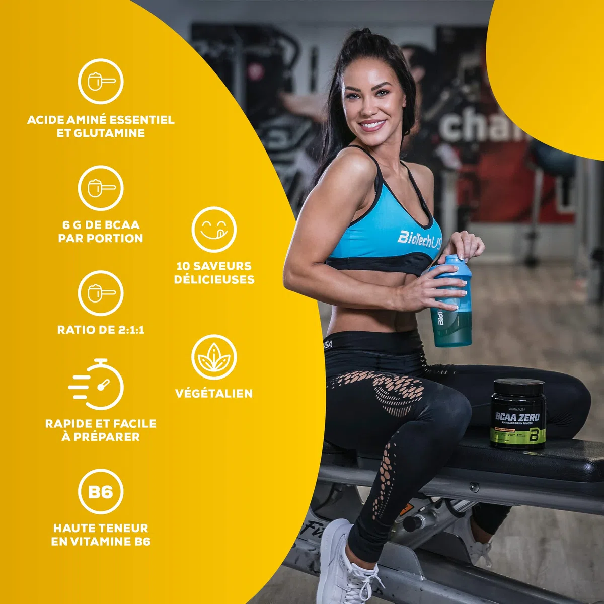 BioTechUSA BCAA Zero | Acides aminés essentiels en poudre | 6g BCAA avec L-Leucine instantanée | Vegan | Sans sucre, sans lactose, sans gluten, 700 g, Thé glacé à la pêche | Avec L-glutamine | Sans sucre | Formule d'acides aminés en poudre pour préparer d